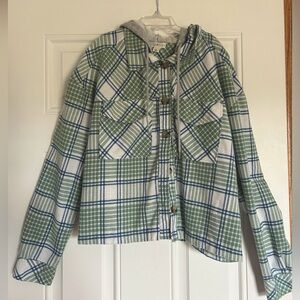 Cropped & Hooded Green Flannel
